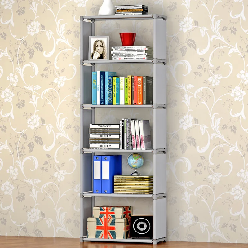 Simple 5-shelf bookshelf Non-woven steel pipe structure Free-assembly bookcase Living room furniture Dust storage shelves