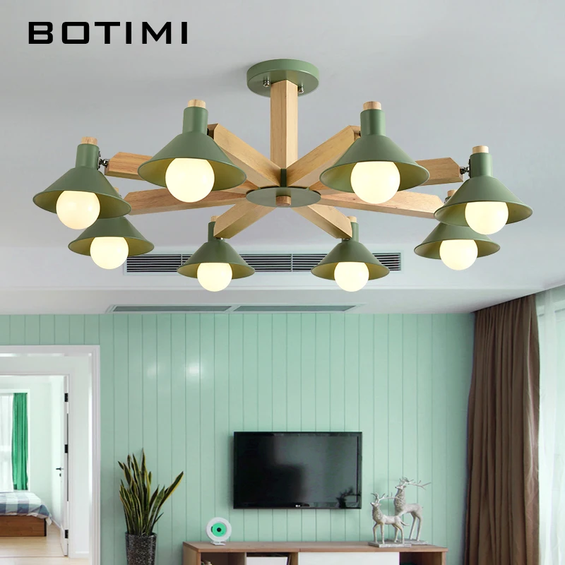 

BOTIMI Lustre LED Chandelier For Living Room New Chandeliers Lighting Wooden Hanging Light Lustres Lampshade Kitchen Lights