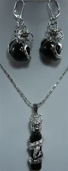 

wholesale fancy design plated dragon inlay black earrings & pendant jewelry set