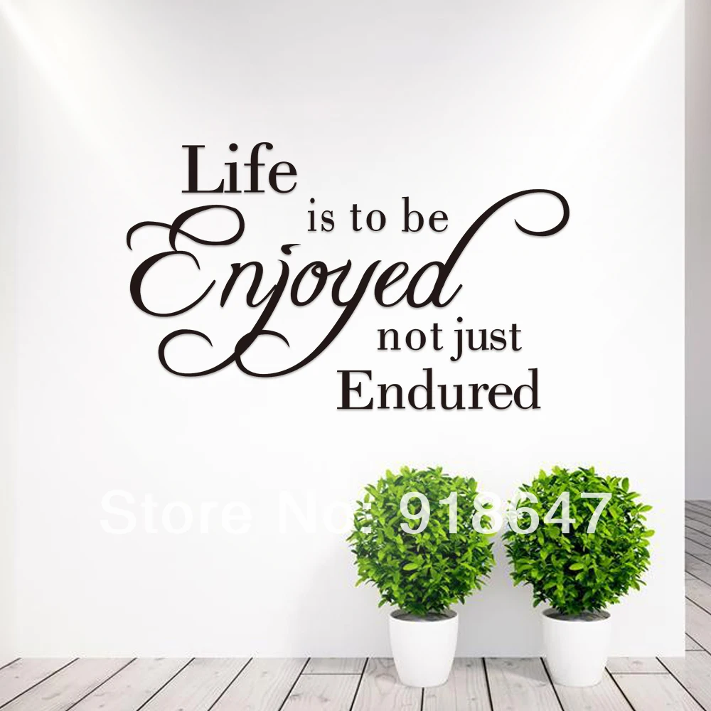 SIA Wholesale New High Quality English Quotes Wall Stickers" Life is to be enjoyed " Vinyl Wall Decals Lettering 10pcs lot in Wall Stickers from Home