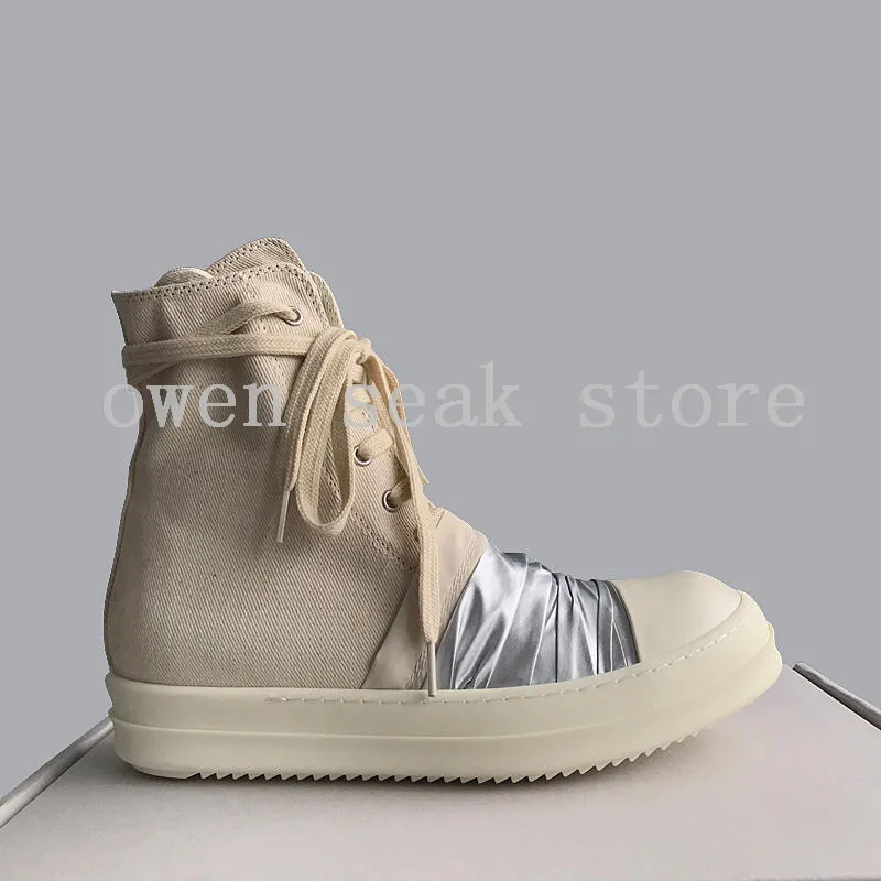 19ss Owen Seak Men Casual Canvas Shoes High-TOP Ankle Lace Up Luxury Trainers Sneakers Boots Brand Zip Flats Shoes Big Size