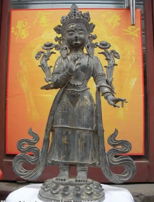 

Tibet Buddhist Temple old Bronze Lotus GuanYin Kuan Yin Goddess Buddha Statue