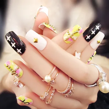 

New 24pcs Mixed loading False Nails Long Full Artificial gel Fake Nails Fashion cross The bride nail strips(Contains no glue)