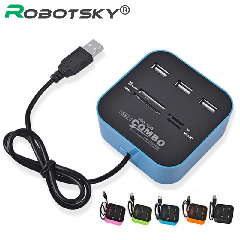 Robotsky usb-хаб портативный 3 порта USB кард-ридер разветвитель OTG кабель для ПК ноутбук Настольный