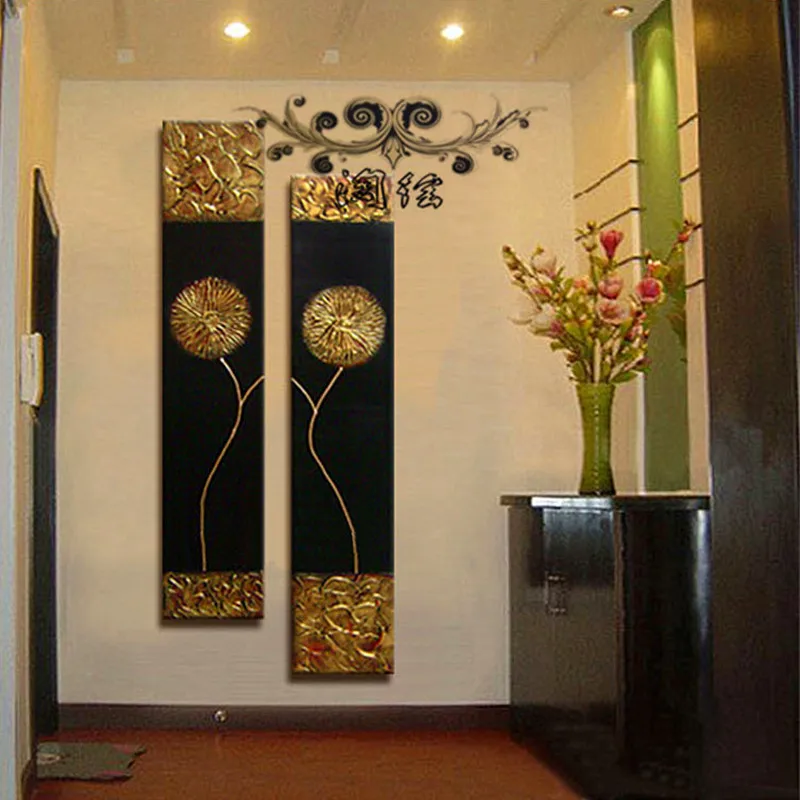 

Gold Flower On Black Canvas Daisy Dandelion Wall Pictures Hand Made Canvas Oil Painting Home Decorative Art Sets R1445