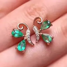 Натуральный Зеленый Изумруд Серьги 925 серебро натуральный драгоценный камень серьги женщины личности бабочка shapeсерьги ювелирные изделия для вечерние