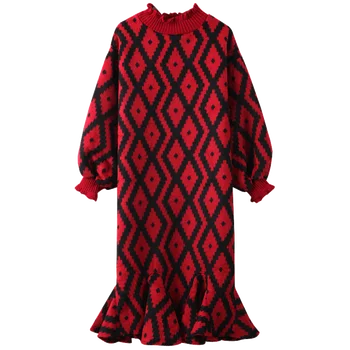 

Long Women Mermaid Dresses Butterfly Sleeve Woolen loose Dresses Elegant Fashion Clothing