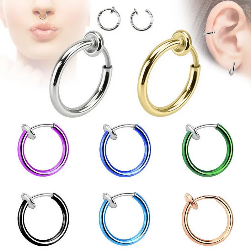 

1pair Fashion 12 Colors Stealth Clip Earrings Hole Clip Brincos Ear Cuff Nose Navel Clips Ear For Women Men Bijoux Decoration