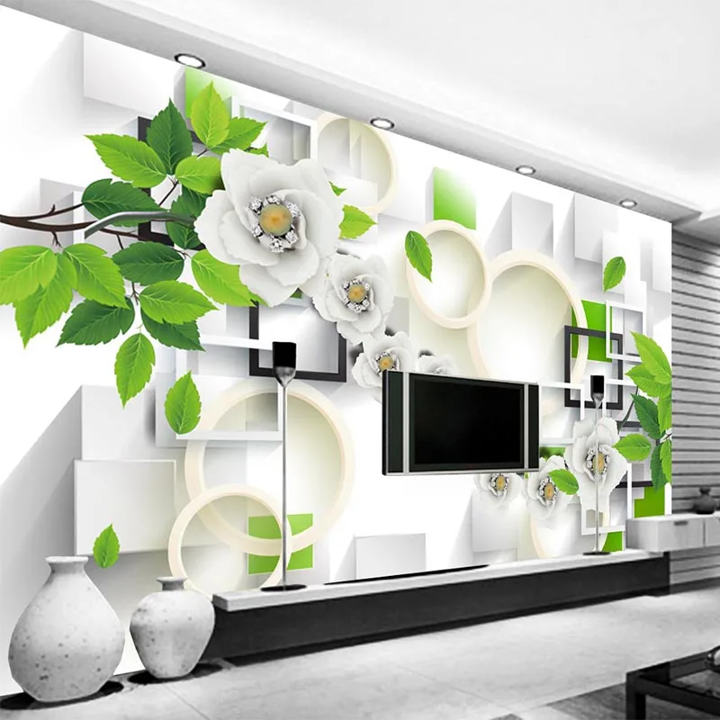 

3D Wallpaper Fresh Flowers Green Leaves Photo Wall Murals Wallpaper Modern Living Room Bedroom Backdrop Wall Painting 3D Decor