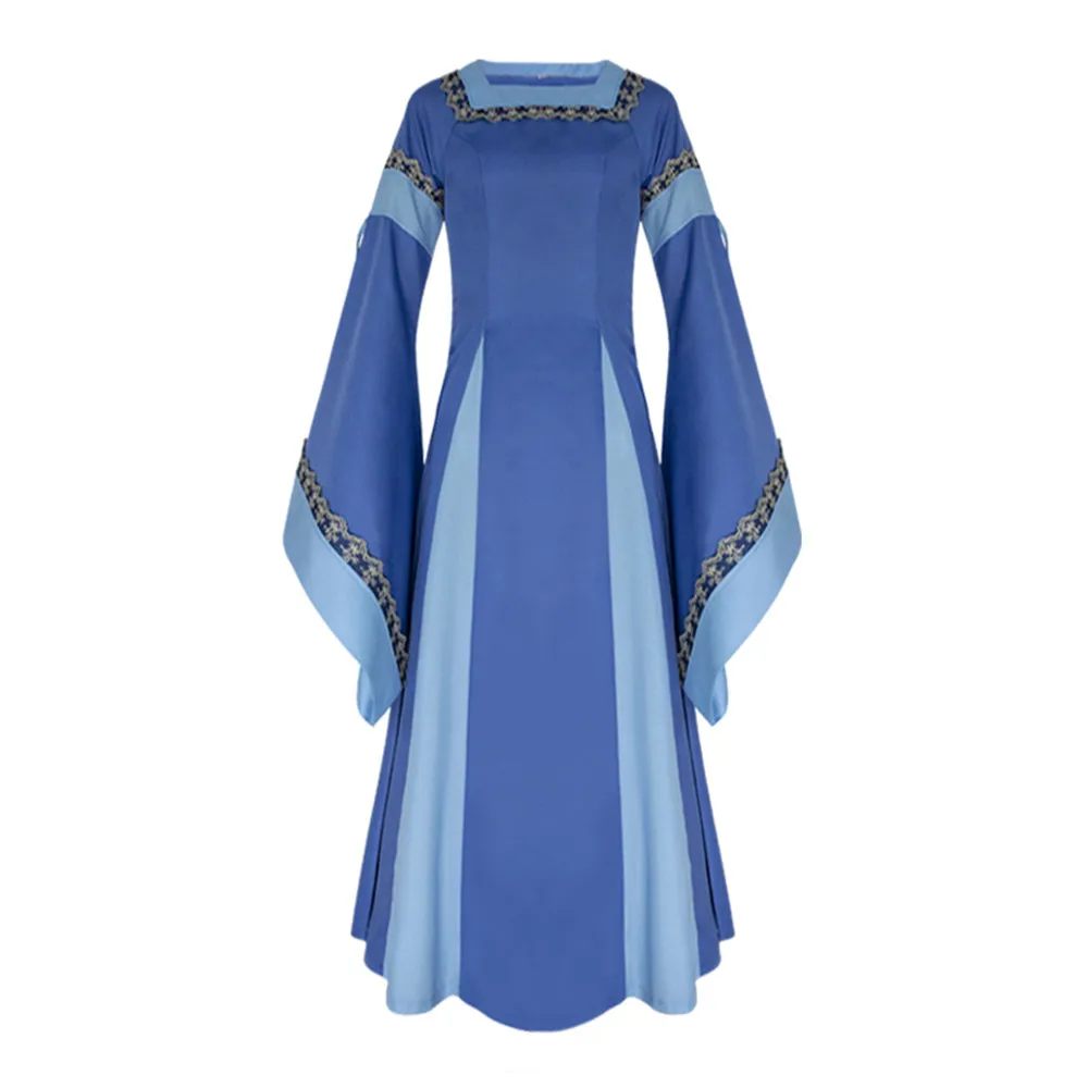 

Women Winter robe femme hiver vestidos verano Casual Bandage Vintage Medieval Flare Sleeve Long Dress elbise 2019