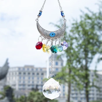 

H&D Chakra Suncatcher 30mm Crystal Ball Pendant Wall Hanging Lucky Evil Eye Ornament Blessing Gift For Home Protection Decor