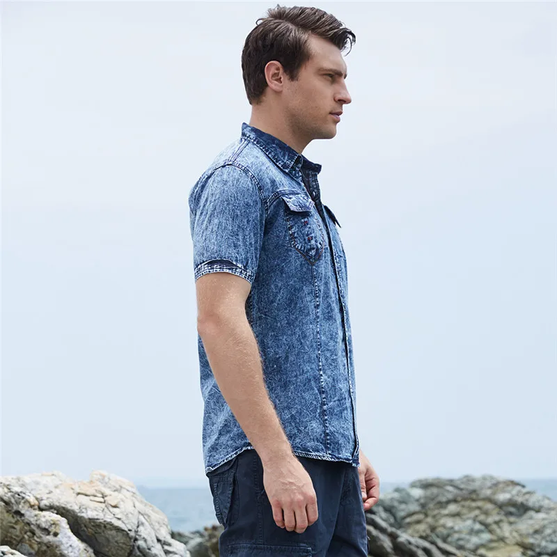 2018 New Summer Men's Denim Shirts Fashion Vintage Casual Men Cotton Short Sleeve Shirt Jeans Tops Camisa Masculina S-XXL (10)