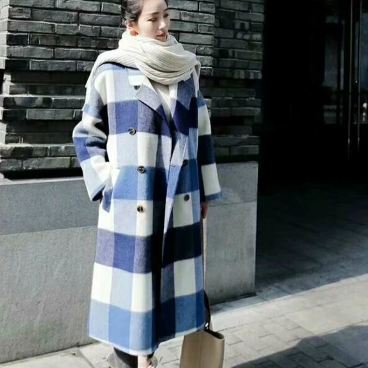 High Grade Women Wool Coat Female Autumn Winter Long Plaid Woolen Overcoat 2018 New Arrivals