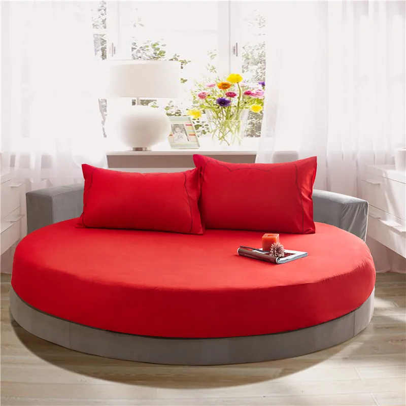  100% Cotton Round Fitted Sheet Romantic Solid Color Round Bed Sheet Bedding Set Mattress Cover Topp