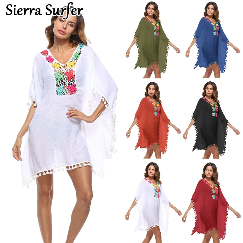 

Pareo Beach Tunic Women's Wear Women Summer Dress Cover Up Beachwear Ladies Kaftan 2019 New Sexy Size Color Lanterns Fringed