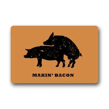 

Non-Slip Rectangle Funny Pig Doormat, Making Bacon Doormat, Makin' Bacon Design Indoor and Outdoor Entrance Floor