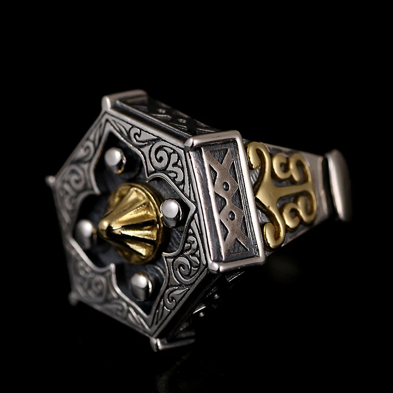 Навыки старый ювелир 925 Серебряные старый девять дверь с мужской личности Будды кольцо с бриллиантом кольцо "Уильям" разъединяющееся кольцо