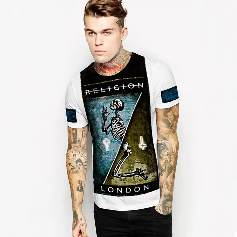 E-BAIHUI Streetwear t camisa cráneo impreso hombres camiseta religión Londres carta impresión T camisas Camisetas Homme Fitness tops NA355 E-BAIHUI Streetwear t camisa cráneo impreso hombres camiseta religión Londres carta impresión T camisas Camisetas Homme Fitness tops NA355