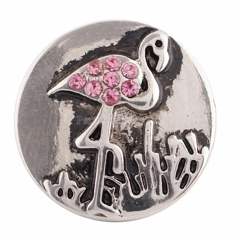 

18MM Flamingo snap Silver Plated with Rhinestones snaps jewelry KC9630