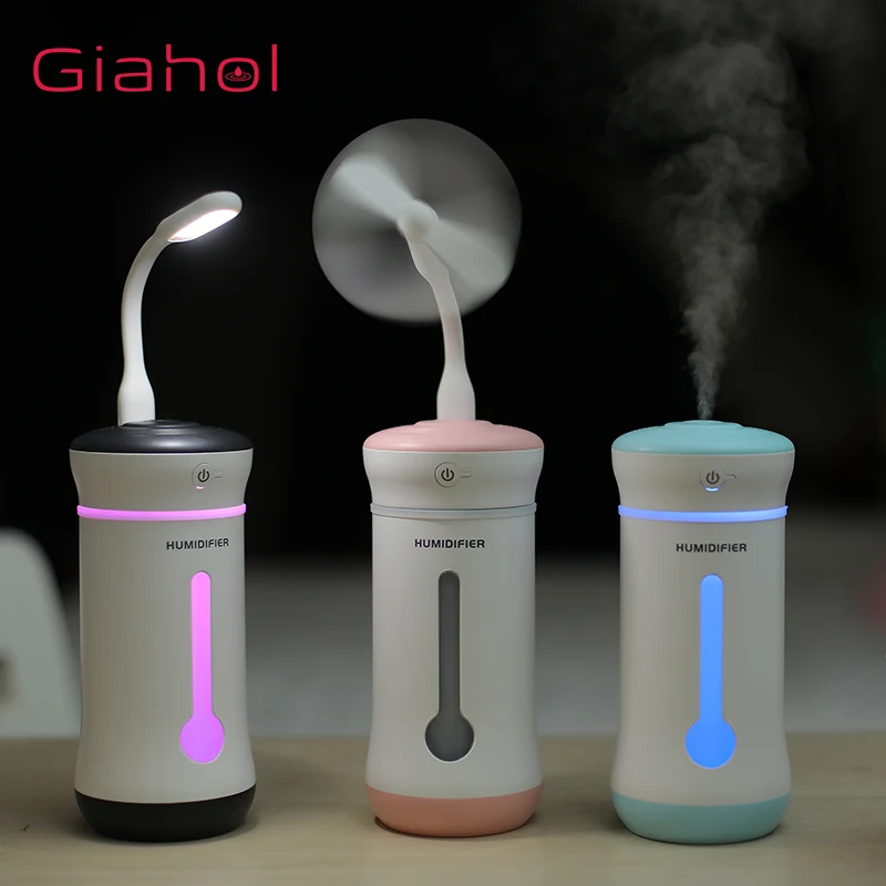 

GIAHOL 300ml capacity mist maker mini protable Ultrasonic air humidifier with LED light USB Fan Mute Aroma diffuser for car home