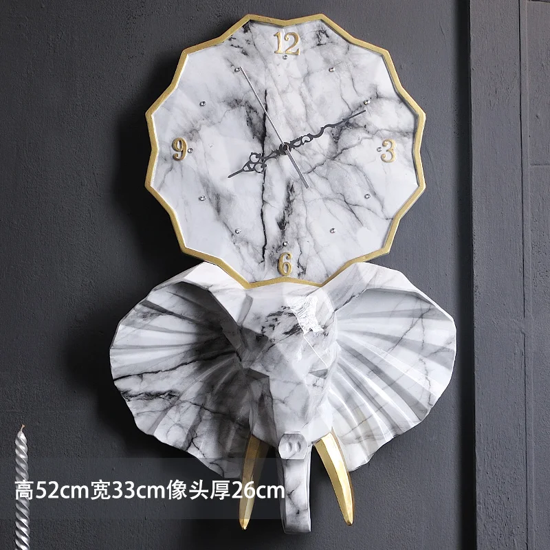 Retro Wall Clock Villa Wall Clock Elephant Color:N-33X26X52cm