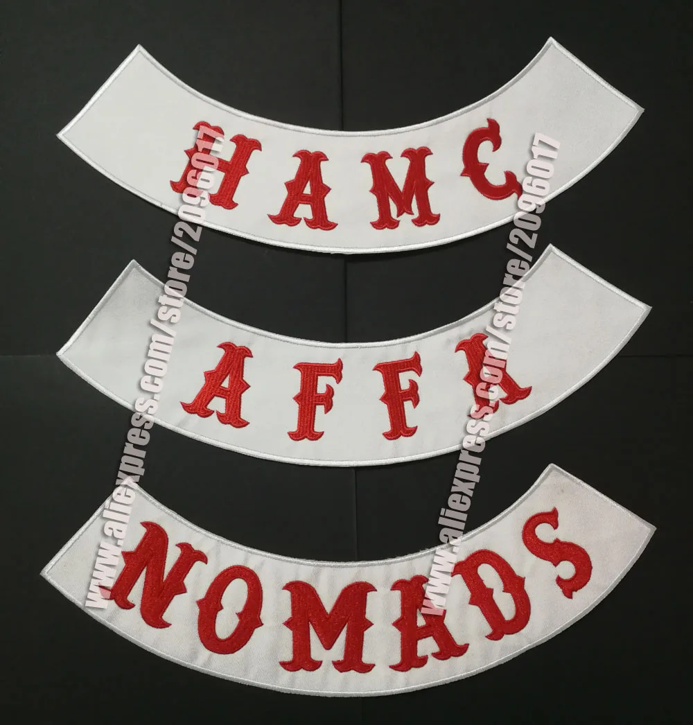 

HELLS Custom Bottom Rocker Embroidery Twill Biker Iron On HAMC Patches for Jacket Motorcycle vest jacket AFFA badges appliques