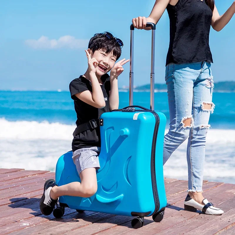 Kids fashion skateboard rolling luggage 20/24 inch children spinner travel trolley case cute baby carry on suitcase