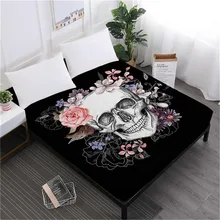 Girls Sugar Skull Sheets Rose Floral Fitted Sheet King Queen Bedding Deep Pocket Sheet Elastic Band