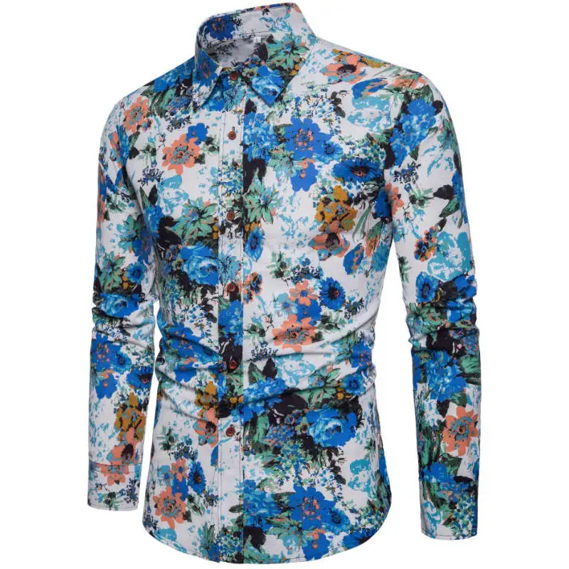 2019 جديد أزياء الرجال عارضة قميص طويل الأكمام أوروبا نمط صالح سليم قميص الرجال عالية الجودة القطن الأزهار قمصان رجالي الملابس 17