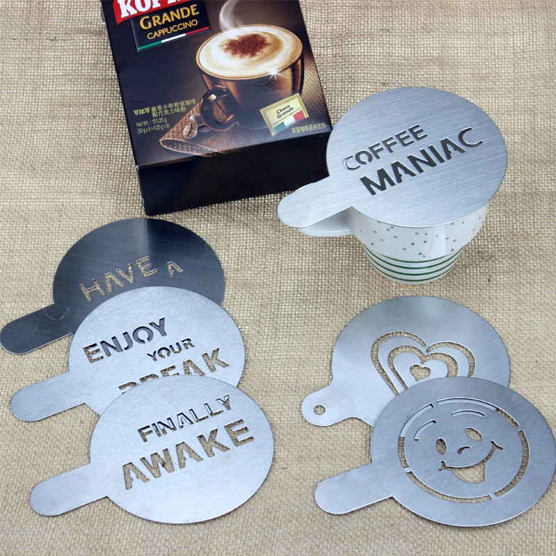 Hadeli 6pcs Lot Stainless Steel Metal Chocolate Diy Coffee Latte Art Hadeli 6pcs Lot Stainless Steel Metal Chocolate Diy Coffee Latte Art Mould Cuccino Stencils Barista Tools 100mm In From