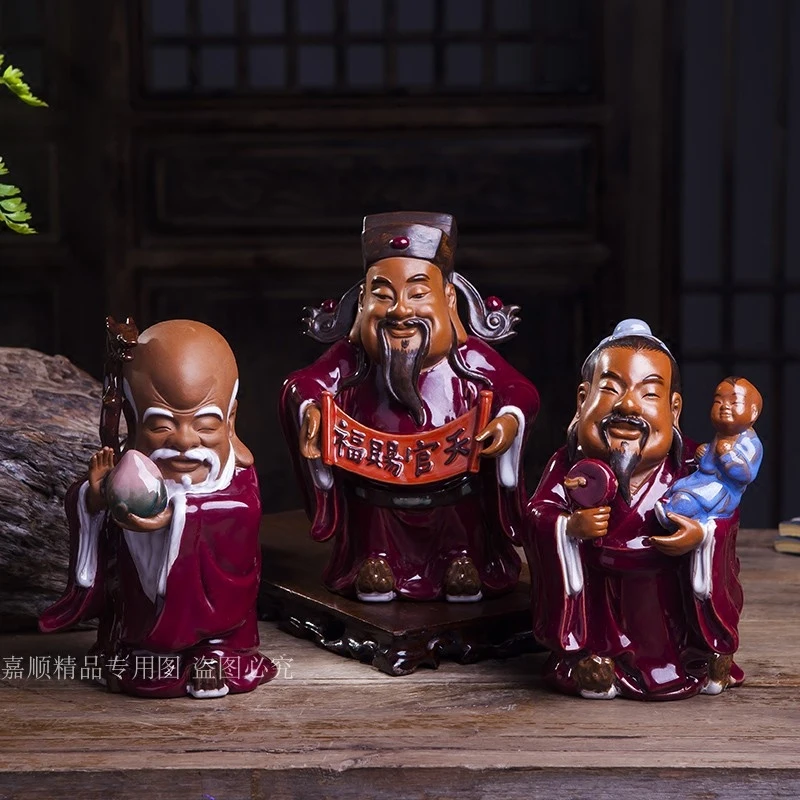

3pc/set Chinese Ceramics Fu Lu Shou Three Immortal Blessing Ornaments Old People's Favorite Gift Collection