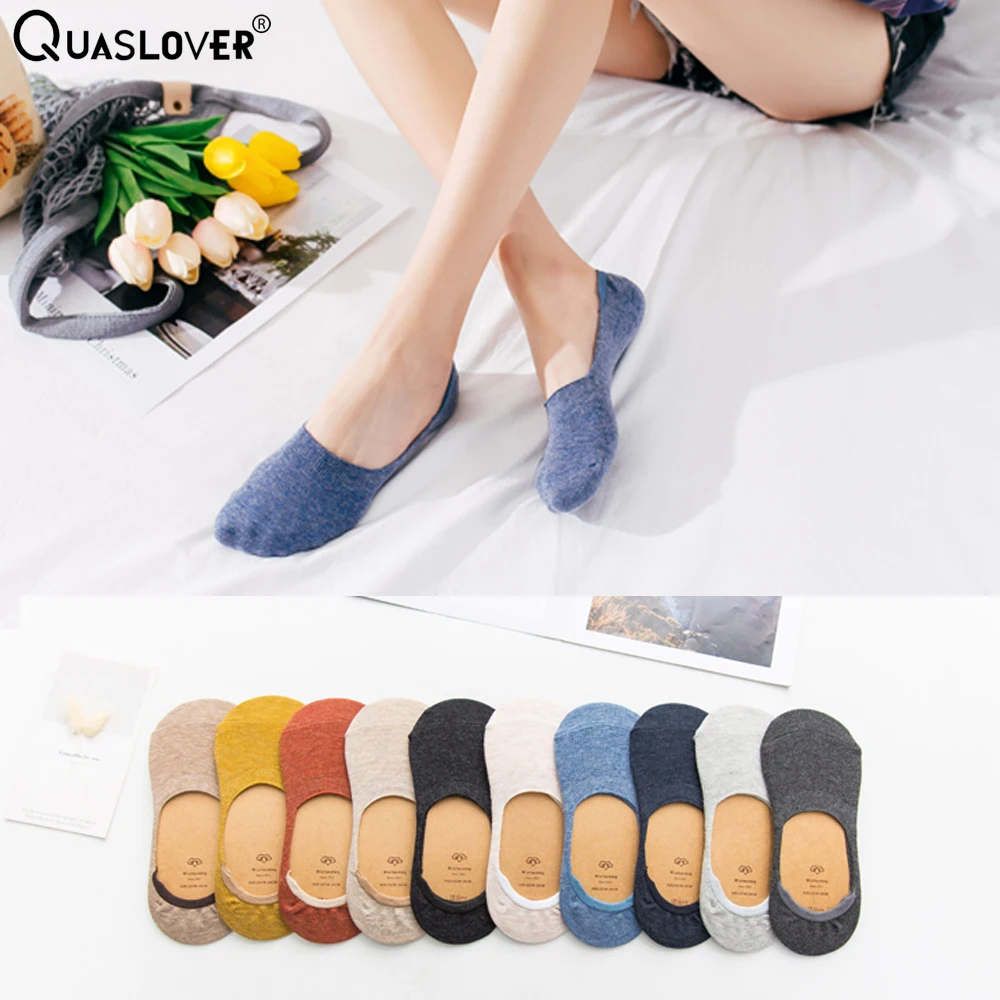 

Quaslover 1 Pairs 2 Pcs Spring Summer Women Socks Solid Color Fashion Wild Shallow Mouth Invisible Socks Felmen Slipper Socks