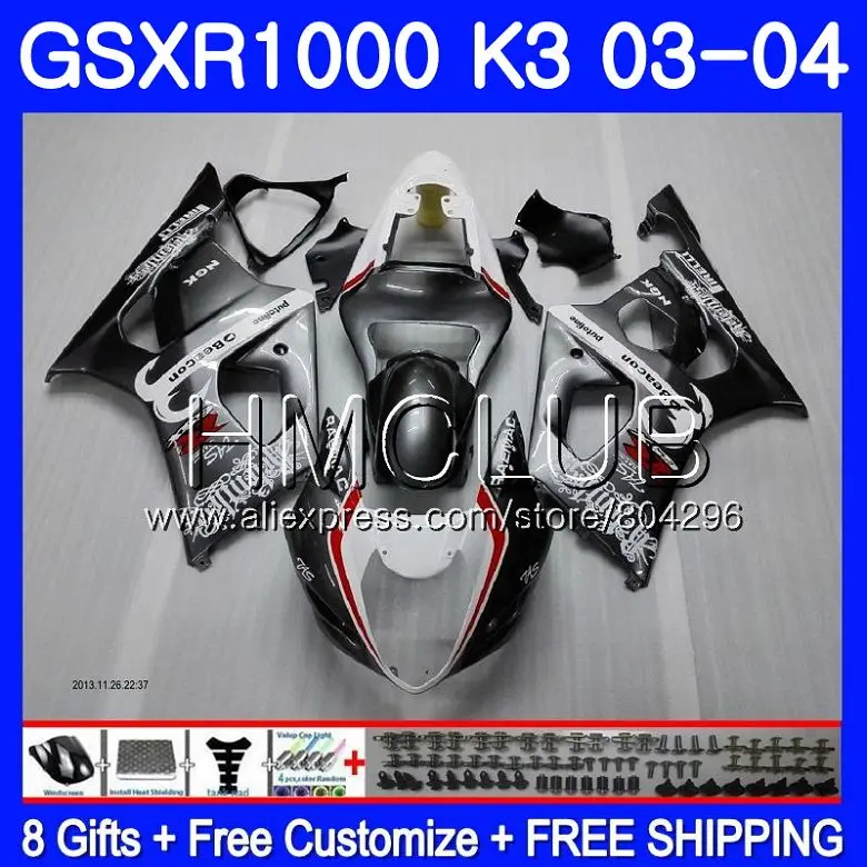 

Body For SUZUKI GSXR-1000 GSXR1000 03 04 Bodywork 32HM.7 GSX-R1000 Black grey GSX R1000 03 04 K3 GSXR 1000 2003 2004 Fairing