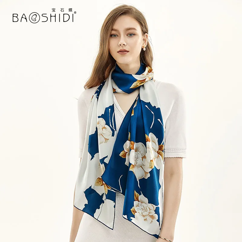 Женский длинный шелковый шарф [BAOSHIDI] Элегантный мягкий атласный из 100% шелка на