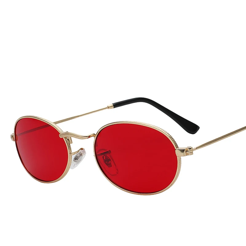MAX овальные женские солнцезащитные очки мужские очки женские роскошные Ретро Металлические солнцезащитные очки винтажные зеркальные UV400 - Цвет линз: Gold w sea red