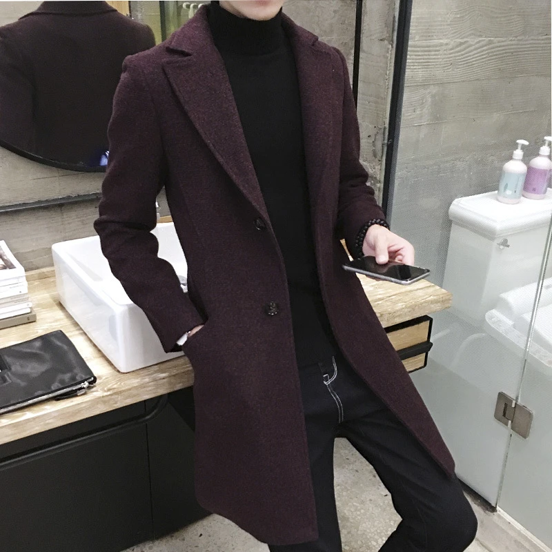 Abrigo largo informal a la moda para hombre, abrigo y chaqueta de lana Lisa ajustados con vuelto, ropa un solo pecho hombre 2018|Lana y - AliExpress