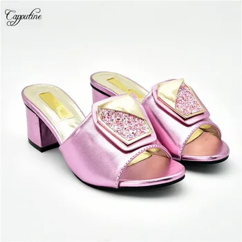 

Popular high heel sandals fashion slipper shoes for wedding/party 66-2 in pink, heel height 7cm