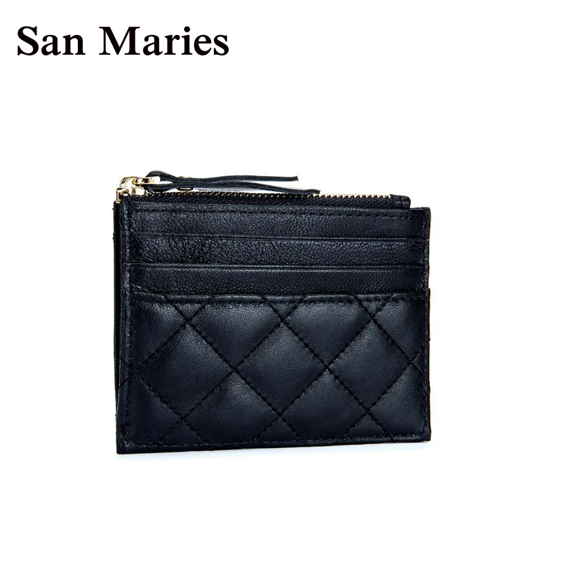 

San Maries Sheepskin Leather Credit Card Holder Genuine Leather ID Card Holders Business ID Wallet Slim Wallet Unisex