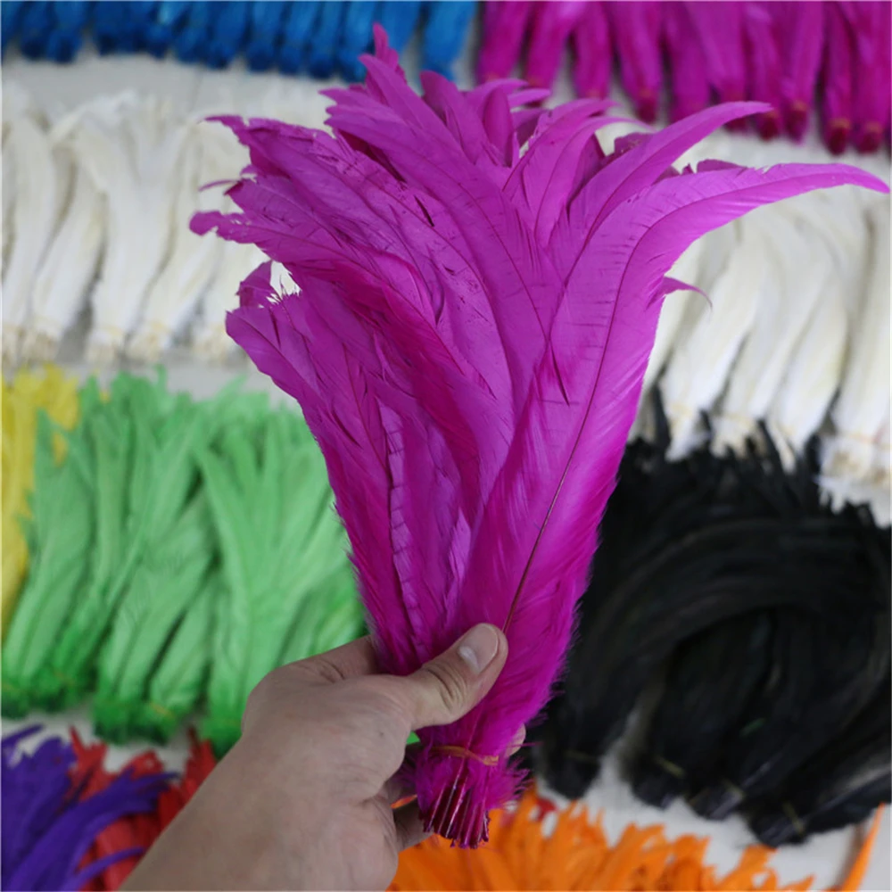 chicken feather 10pieces/lot nature rooster feathers red dyed plumage ...