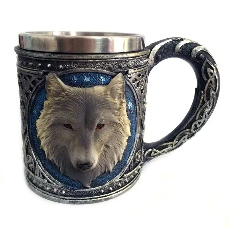 Нержавеющая сталь 3D волк король голова кружка яркий Викинг череп кофе кружка молоко чай пивная чашка бар посуда для напитков подарок на Хэллоуин@ C - Цвет: Multicolor