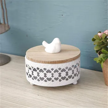 

European Metal Hollow Storage Boxs Iron Wood Jewelry Candy Container Sundries Earrings Holder Trinket Box Home Makeup Organizer