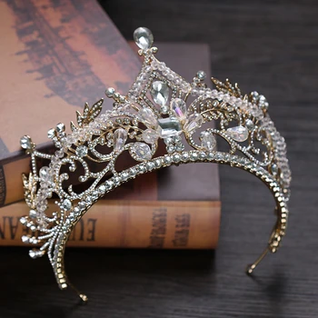 

Luxury Big Gold Bridal Crown Wedding Hair Accessories Crystal Wedding Tiaras Crowns Handmade Women Jewelry Hair Ornaments Gifts