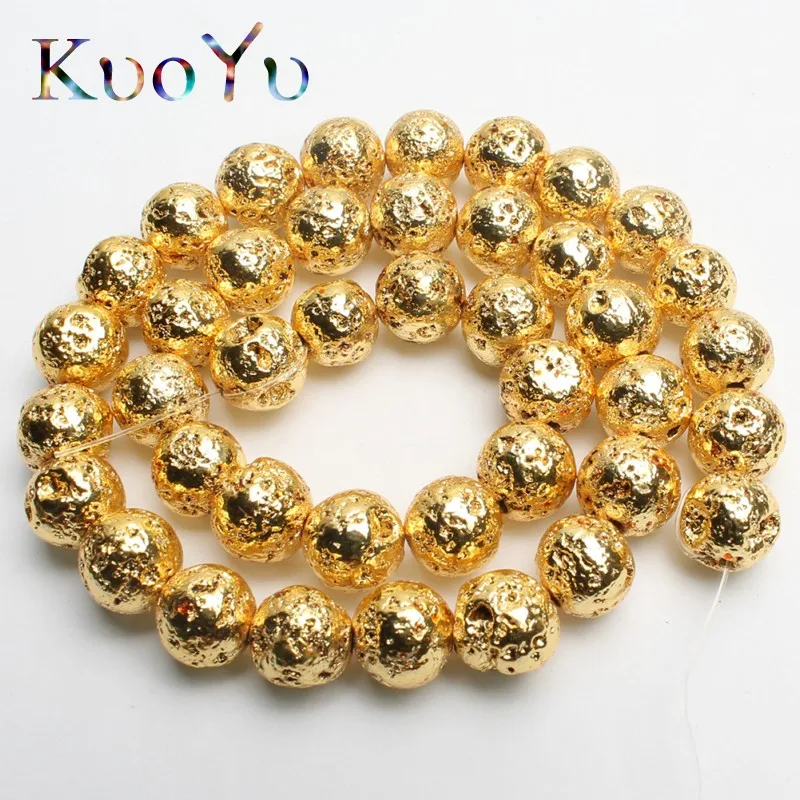 

Natural Gold Lava Volcanic Beads Round Loose Stone Beads Strand 15"4/6/8/10mm For DIY Making Bracelet Necklace Jewelry wholesale