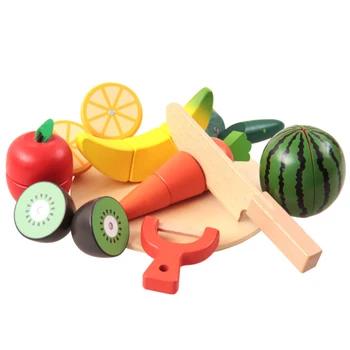 

10Pcs/Set Wooden Kitchen Toys Cutting Fruit Vegetable Play miniature Food Kids Wooden baby early education food toys Xmas Gifts