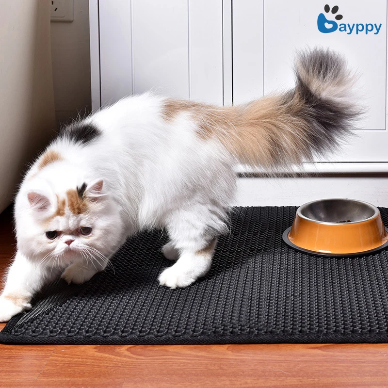 

Non Slip Design Cat Litter Mat EVA Double-Layer Pet Feeding Placemat Cat Litter Trapper Mat with Waterproof Botton Layer 3 Sizes