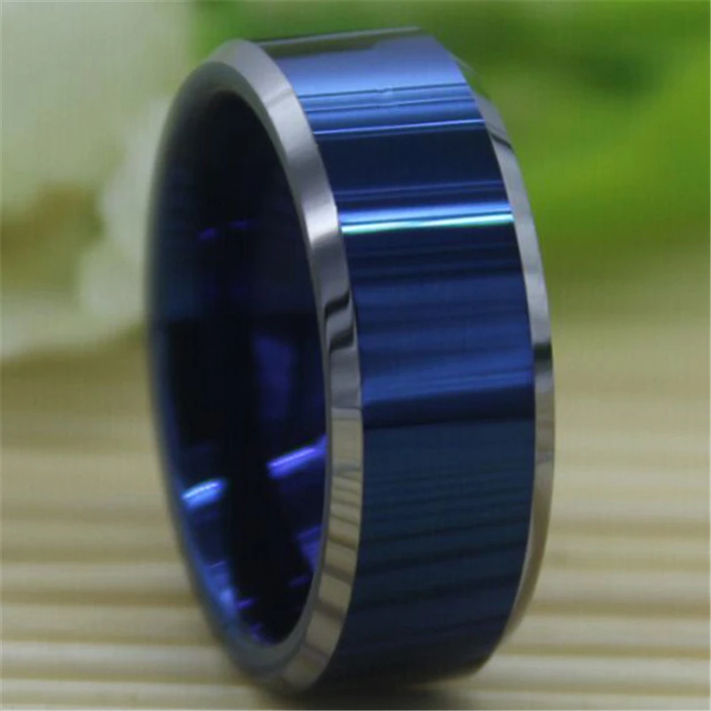 

Free Shipping YGK JEWELRY Hot Sales 8MM Comfort Fit Blue Top Silver Bevel Men's Fashion Tungsten Wedding Ring