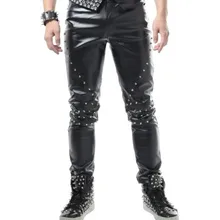 Сценический костюм DS певица, повседневные кожаные штаны, тонкие мужские белые штаны с микро-шаром, Мужские штаны с заклепками в стиле панк