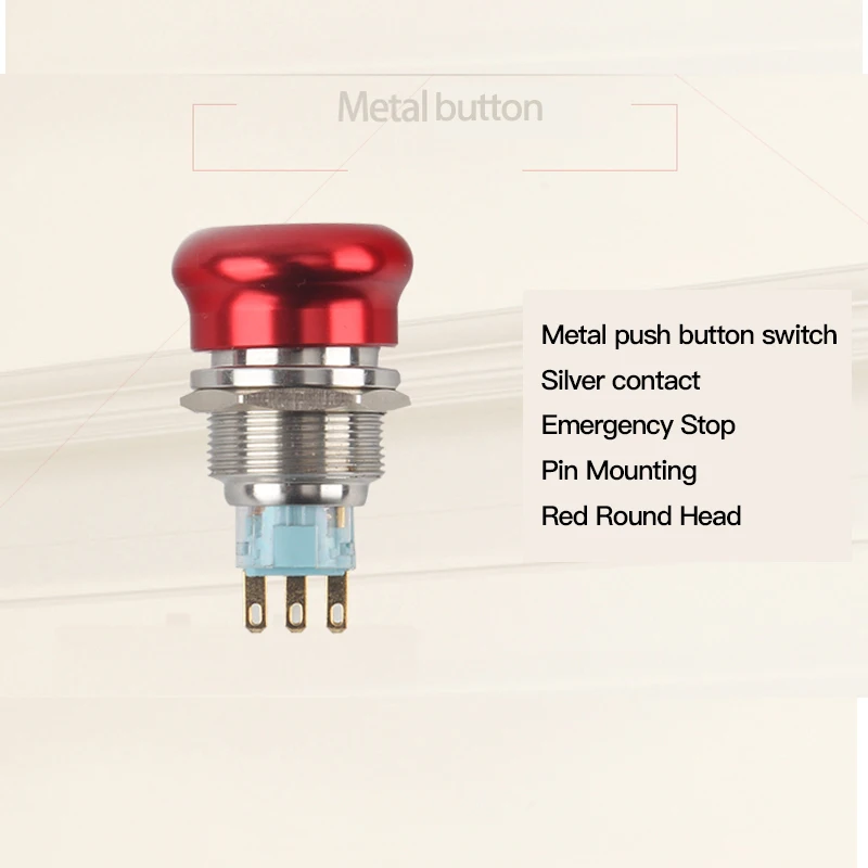 19 мм/22 мм защелкивающийся металлический водонепроницаемый алюминиевый кнопочный переключатель красная круглая кнопка аварийной остановки кнопка 2NO 2NC
