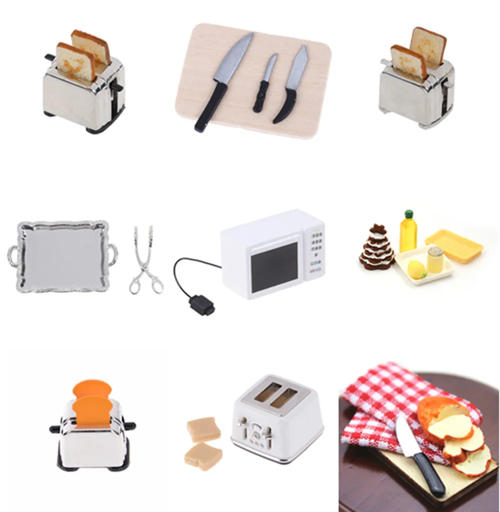 Iniature для кукольного дома микроволновая печь еда Хлеб кулинарная доска нож разделочный блок ролевые игры кухня игрушка 1: 12 1:6 масштаб м