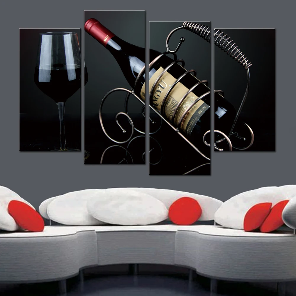 Frameless Red Wine Canvas Painting for Living Room Wall Art Picture